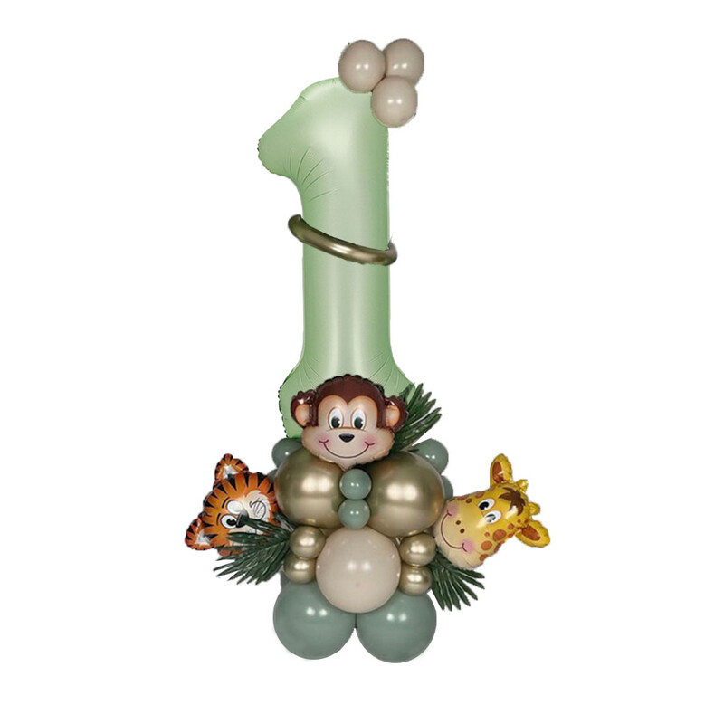 Set de 31 de baloane cu numere verzi Jungle Safari Kit de baloane cu animale pentru copii 1 2 3 ani Decor petrecere de aniversare Balon verde avocado