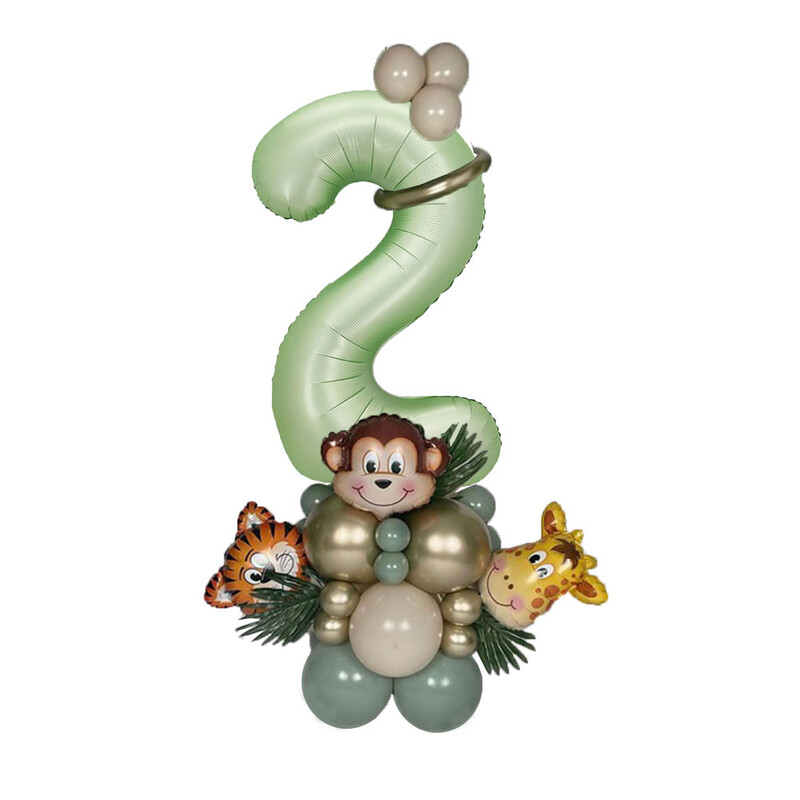 Set de 31 de baloane cu numere verzi Jungle Safari Kit de baloane cu animale pentru copii 1 2 3 ani Decor petrecere de aniversare Balon verde avocado