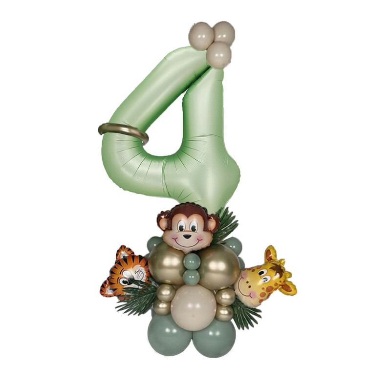 Set de 31 de baloane cu numere verzi Jungle Safari Kit de baloane cu animale pentru copii 1 2 3 ani Decor petrecere de aniversare Balon verde avocado