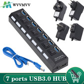 Hub USB 3.0 Hub USB 3.0 Splitter multiplu USB 3 Hab Use Adaptor de alimentare 7 porturi Multiple Expander 2.0 Hub USB3 cu comutator pentru PC