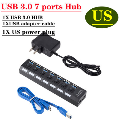 Hub USB 3.0 Hub USB 3.0 Splitter multiplu USB 3 Hab Use Adaptor de alimentare 7 porturi Multiple Expander 2.0 Hub USB3 cu comutator pentru PC