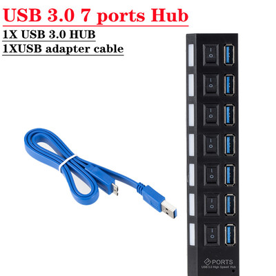 Hub USB 3.0 Hub USB 3.0 Splitter multiplu USB 3 Hab Use Adaptor de alimentare 7 porturi Multiple Expander 2.0 Hub USB3 cu comutator pentru PC