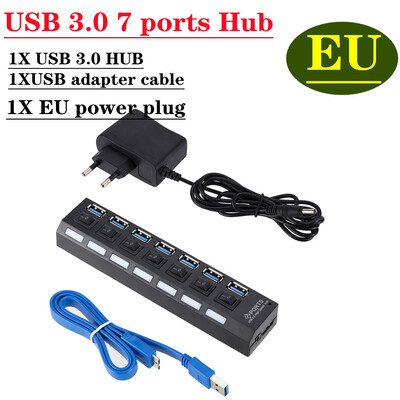Hub USB 3.0 Hub USB 3.0 Splitter multiplu USB 3 Hab Use Adaptor de alimentare 7 porturi Multiple Expander 2.0 Hub USB3 cu comutator pentru PC