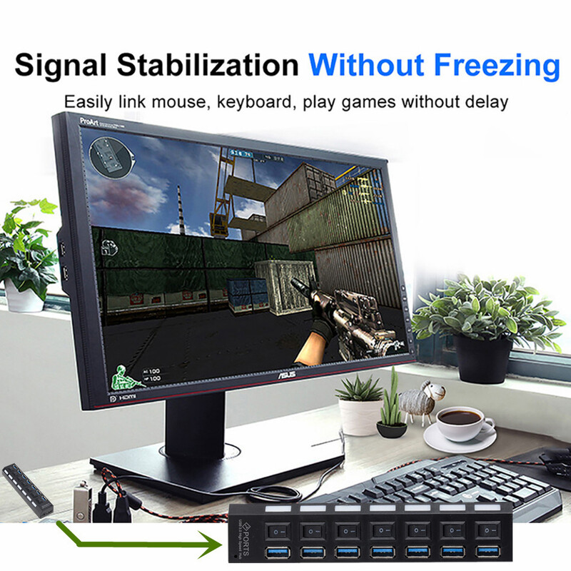 Hub USB 3.0 Hub USB 3.0 Splitter multiplu USB 3 Hab Use Adaptor de alimentare 7 porturi Multiple Expander 2.0 Hub USB3 cu comutator pentru PC