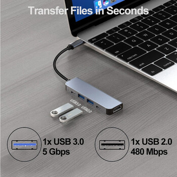 За лаптоп 5 в 1 USB C HUB 4K 30Hz PD100W докинг станция USB-C 3.1 сплитер Type-C към HDMI адаптер за MacBook iPad Huawei USB 3.0 HUB