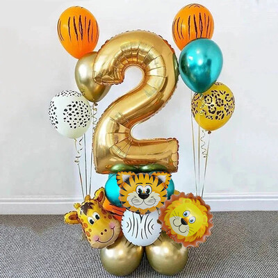 18db arany számú állati fólia lufi 2. boldog születésnapi parti díszek gyerekek fiú fiú lány 2. 2 éves dzsungel szafari kellékek