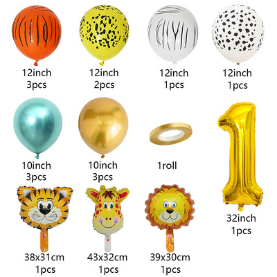 18 ks zlatých fóliových balónov s číslicami zvieratiek, dekorácie na narodeninovú párty pre druhých, chlapcov, dievčatá, 2 roky, deti, džungľa, safari, potreby