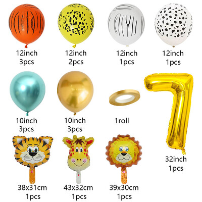 18 ks zlatých fóliových balónov s číslicami zvieratiek, dekorácie na narodeninovú párty pre druhých, chlapcov, dievčatá, 2 roky, deti, džungľa, safari, potreby