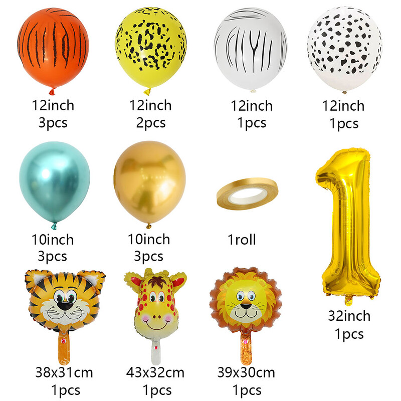 18 ks zlatých fóliových balónov s číslicami zvieratiek, dekorácie na narodeninovú párty pre druhých, chlapcov, dievčatá, 2 roky, deti, džungľa, safari, potreby