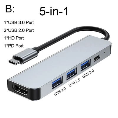 „Thunderbolt 3“ adapteris USB tipo C šakotuvas Su HDMI suderinamas 4K palaikymas „Samsung Dex“ režimo USB-C dokas su PD, skirtas „MacBook Pro“ / „Air 2021“
