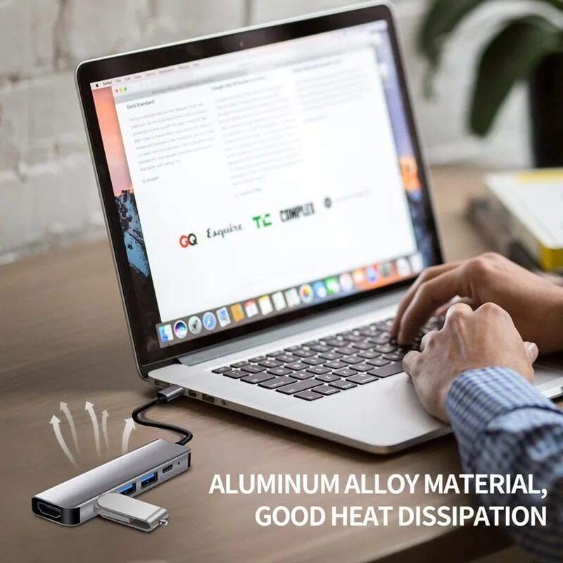 „Thunderbolt 3“ adapteris USB tipo C šakotuvas Su HDMI suderinamas 4K palaikymas „Samsung Dex“ režimo USB-C dokas su PD, skirtas „MacBook Pro“ / „Air 2021“