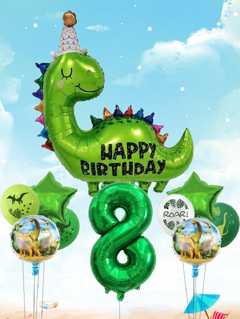 1σετ Happy Birthday Dinosaur Number Star Foil Balloons with Jurassic Theme Balloon Latex Παιδικά στολίδια για πάρτι γενεθλίων