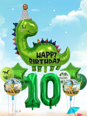 1σετ Happy Birthday Dinosaur Number Star Foil Balloons with Jurassic Theme Balloon Latex Παιδικά στολίδια για πάρτι γενεθλίων