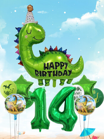 1σετ Happy Birthday Dinosaur Number Star Foil Balloons with Jurassic Theme Balloon Latex Παιδικά στολίδια για πάρτι γενεθλίων