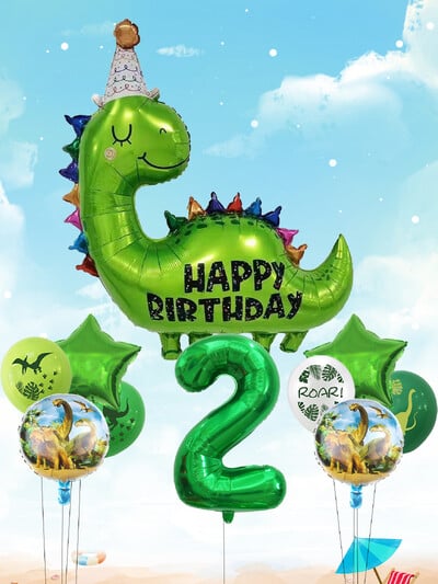 1 sada fóliových balónov s dinosaurom, hviezdou a číslom k narodeninám s jurskou témou, latexové balóny na detské narodeninové dekorácie