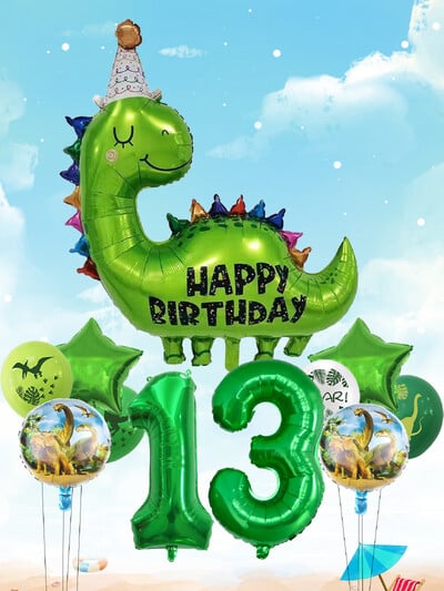 1 sada fóliových balónov s dinosaurom, hviezdou a číslom k narodeninám s jurskou témou, latexové balóny na detské narodeninové dekorácie