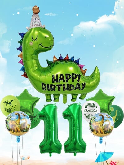 1 sada fóliových balónov s dinosaurom, hviezdou a číslom k narodeninám s jurskou témou, latexové balóny na detské narodeninové dekorácie