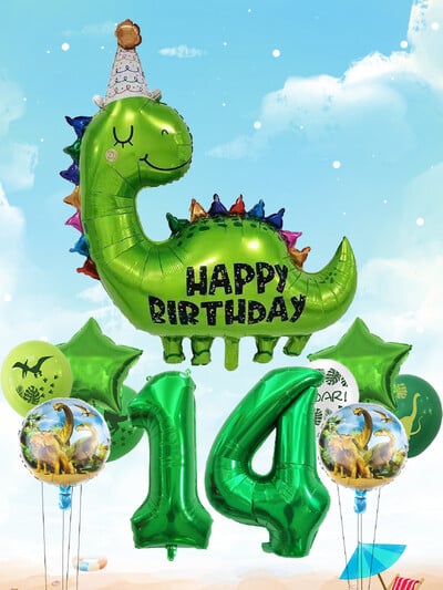 1 sada fóliových balónov s dinosaurom, hviezdou a číslom k narodeninám s jurskou témou, latexové balóny na detské narodeninové dekorácie