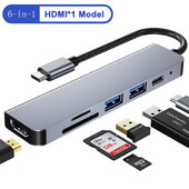 6 θύρες USB C Hub σε συσκευή ανάγνωσης καρτών SD TF συμβατή με 4K HDMI USB 3.0 2.0 HUB Type C Βάση σύνδεσης φόρτισης για MacBook iPad Samsung