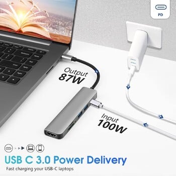 6 θύρες USB C Hub σε συσκευή ανάγνωσης καρτών SD TF συμβατή με 4K HDMI USB 3.0 2.0 HUB Type C Βάση σύνδεσης φόρτισης για MacBook iPad Samsung