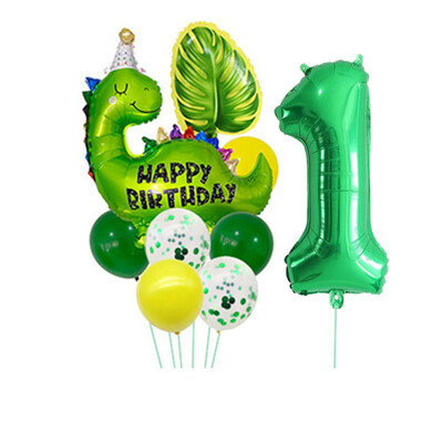 Dinozaur drăguț, 32 inch, frunze digitale din aluminiu, set de baloane din film din aluminiu, tematică din dinozaur jurasic, balon verde, rechizite pentru petrecerea de naștere