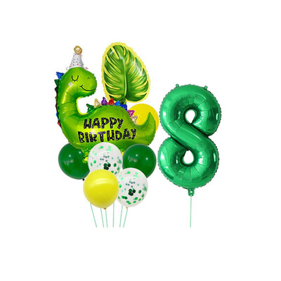 Dinozaur drăguț, 32 inch, frunze digitale din aluminiu, set de baloane din film din aluminiu, tematică din dinozaur jurasic, balon verde, rechizite pentru petrecerea de naștere