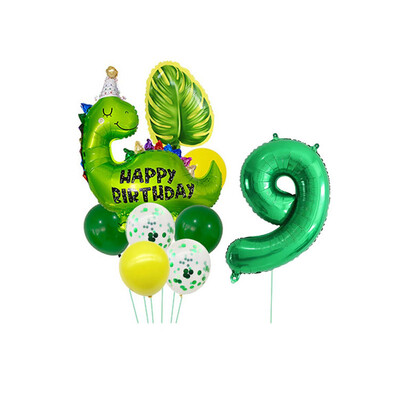Dinozaur drăguț, 32 inch, frunze digitale din aluminiu, set de baloane din film din aluminiu, tematică din dinozaur jurasic, balon verde, rechizite pentru petrecerea de naștere