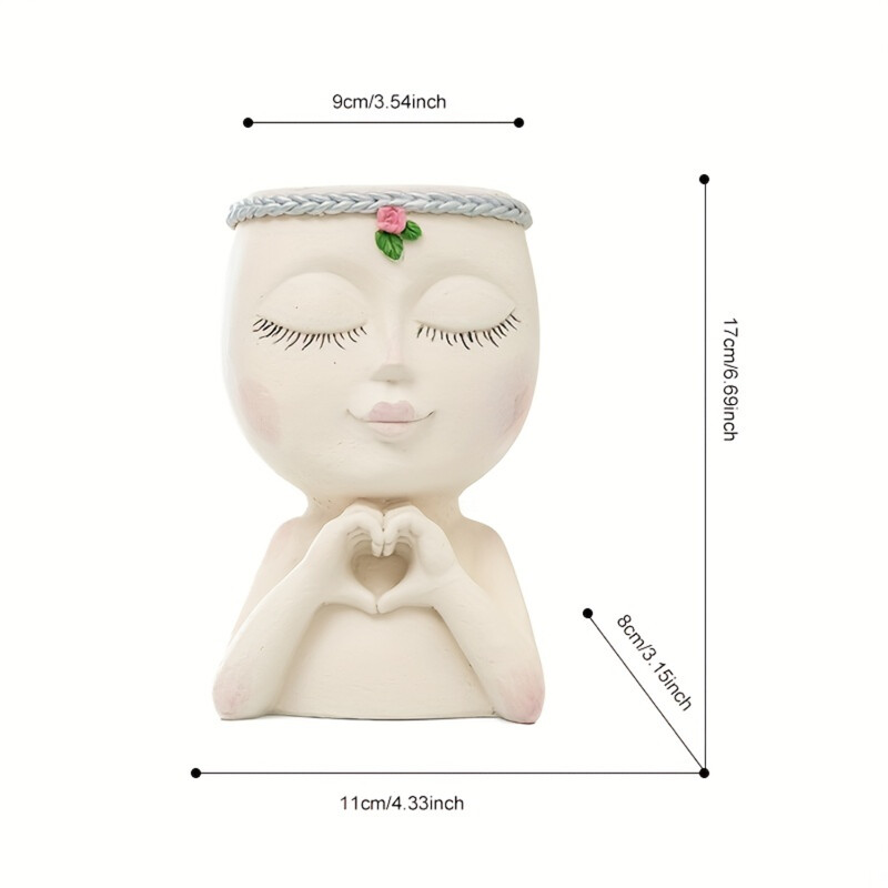 1db Arc virágcserép, Lány ültető, Figura Szobor Dísz, Dekor, Ajándék Neki Nagy ültető Bonsai cserepek lyuk Növényápolás