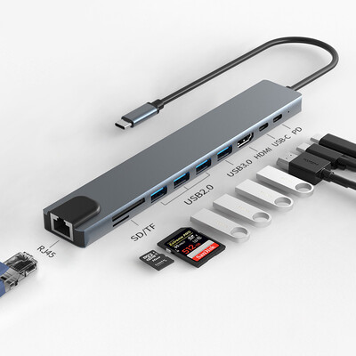 10-in-1 USB C centrmezgls, tips C no 3.1 līdz HDMI 4K SD TF PD 100 W adapteris Macbook iPad Pro Air M2 M1 datora piederumiem 5 Gbps USB C 3.0 centrmezgls