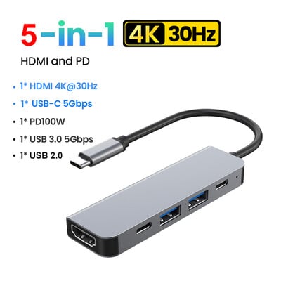 10-in-1 USB C centrmezgls, tips C no 3.1 līdz HDMI 4K SD TF PD 100 W adapteris Macbook iPad Pro Air M2 M1 datora piederumiem 5 Gbps USB C 3.0 centrmezgls