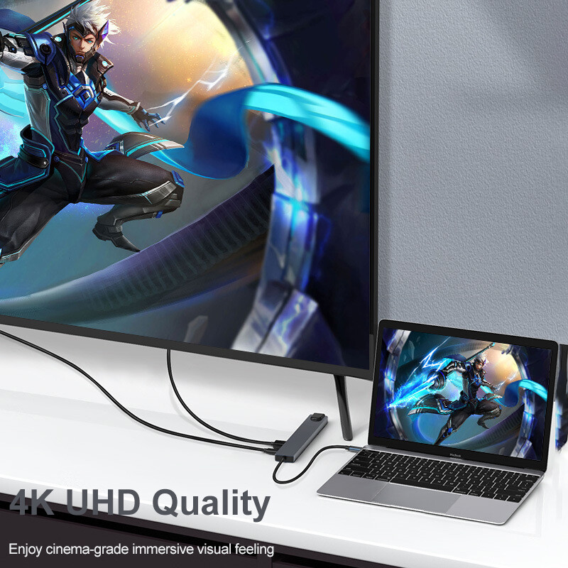 10-in-1 USB C centrmezgls, tips C no 3.1 līdz HDMI 4K SD TF PD 100 W adapteris Macbook iPad Pro Air M2 M1 datora piederumiem 5 Gbps USB C 3.0 centrmezgls