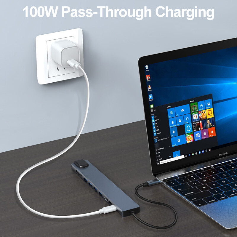 10-in-1 USB C centrmezgls, tips C no 3.1 līdz HDMI 4K SD TF PD 100 W adapteris Macbook iPad Pro Air M2 M1 datora piederumiem 5 Gbps USB C 3.0 centrmezgls