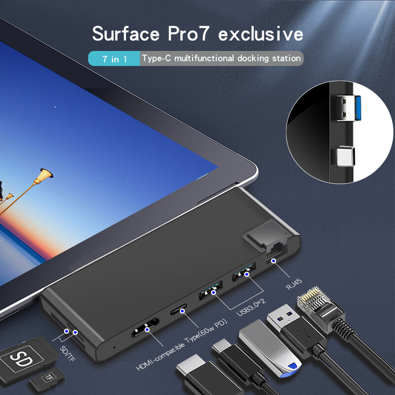 KARTOMAN USB 3.0 HUB 4K HDMI kompatibilný Gigabit Ethernet Type-C adaptér TF/SD pre dokovacie stanice pre notebooky Microsoft Surface Pro 7