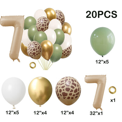 20db Jungle Animal Theme Party Zsálya zöld léggömb karamell szám 0-9 fólia lufi Boldog születésnapi parti babazuhany dekoráció