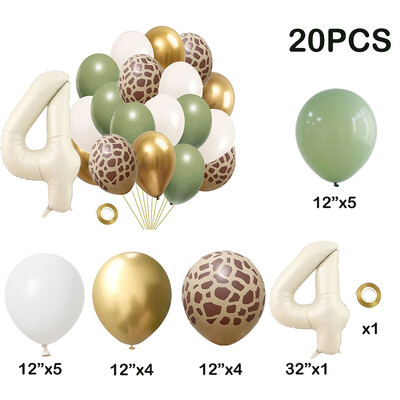 20db Jungle Animal Theme Party Zsálya zöld léggömb karamell szám 0-9 fólia lufi Boldog születésnapi parti babazuhany dekoráció