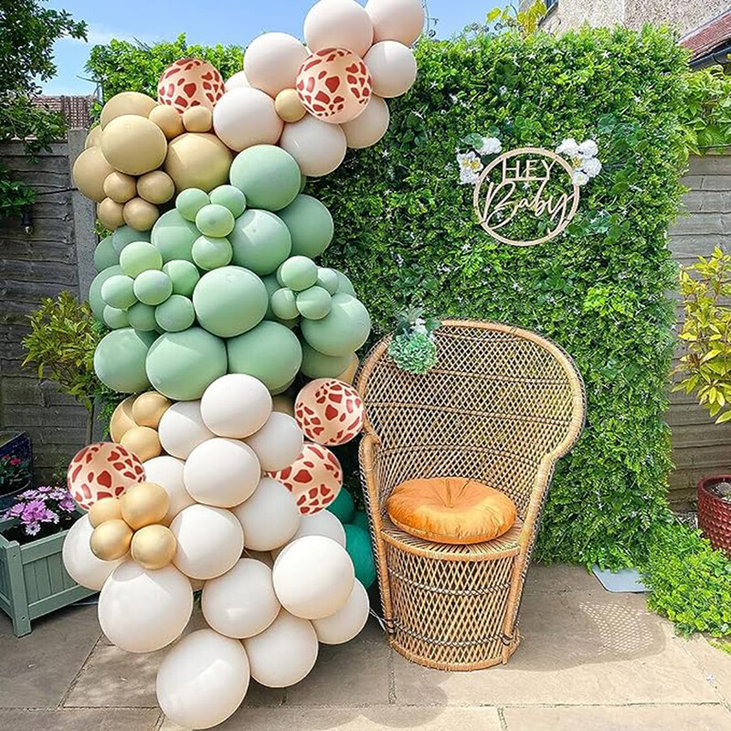 20db Jungle Animal Theme Party Zsálya zöld léggömb karamell szám 0-9 fólia lufi Boldog születésnapi parti babazuhany dekoráció