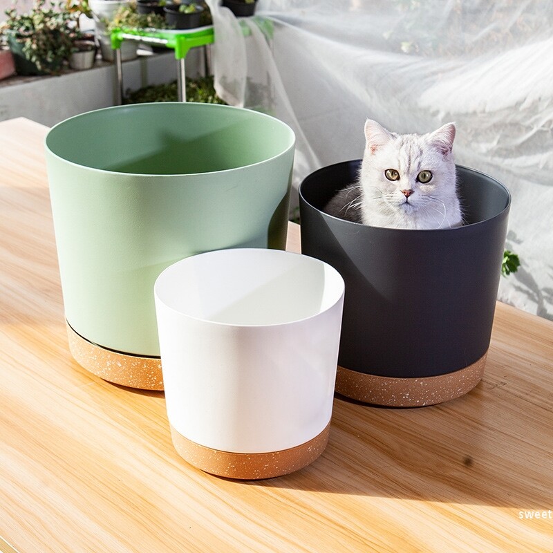 Augalų vazonas Apvalus didelis vazonas plastikinis kambarinis augalas Sultingas vazonas su drenažo bonsai vazonais su padėklu namų dekoravimui