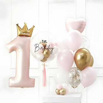 40 ιντσών Prince Crown Number Foil Balloons 1st Birthday Party Decorations Kids Boy Girl First One Year Anniversary Globos Supplies