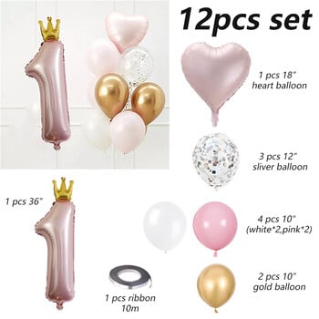 40 ιντσών Prince Crown Number Foil Balloons 1st Birthday Party Decorations Kids Boy Girl First One Year Anniversary Globos Supplies