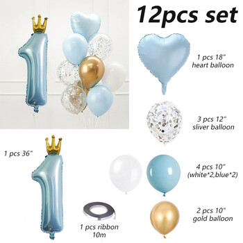 40 ιντσών Prince Crown Number Foil Balloons 1st Birthday Party Decorations Kids Boy Girl First One Year Anniversary Globos Supplies