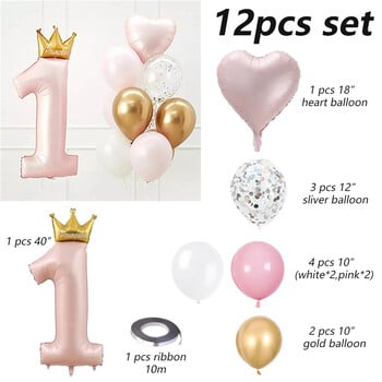 40 ιντσών Prince Crown Number Foil Balloons 1st Birthday Party Decorations Kids Boy Girl First One Year Anniversary Globos Supplies