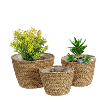 Nordic INS Straw Weaving Flower Plant Basket Grass Planter Indoor Outdoor Garden Pot Covert container for Plantable Bonsai Decor