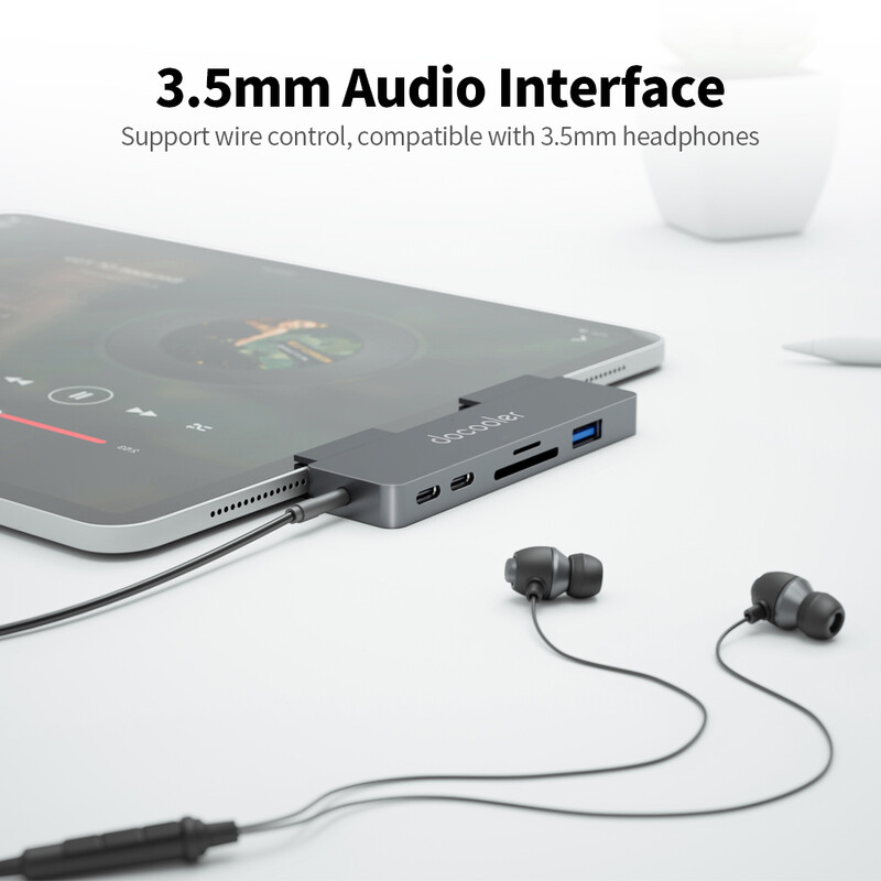 docooler 7-in-1 Type-C hub USB3.0 Audio HD porttal TF SD kártyanyílások Kompatibilis iPad Pro Type-C Phone Tablet Laptoppal