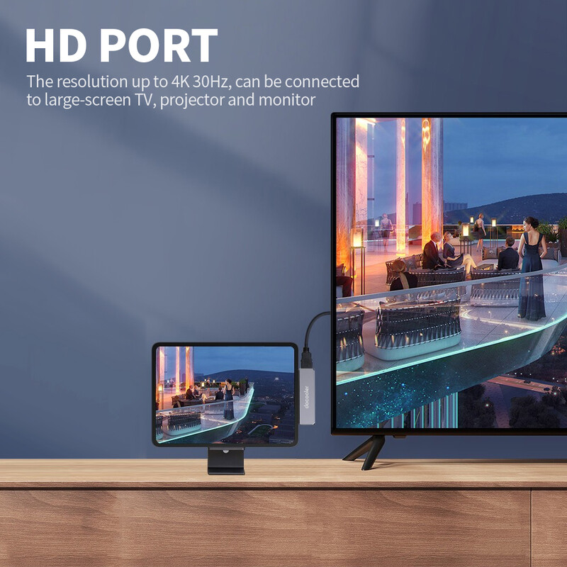 docooler 7-in-1 Type-C hub USB3.0 Audio HD porttal TF SD kártyanyílások Kompatibilis iPad Pro Type-C Phone Tablet Laptoppal