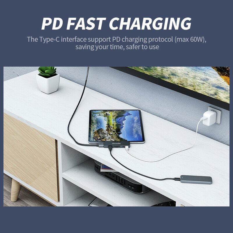 docooler 7-in-1 Type-C hub USB3.0 Audio HD porttal TF SD kártyanyílások Kompatibilis iPad Pro Type-C Phone Tablet Laptoppal