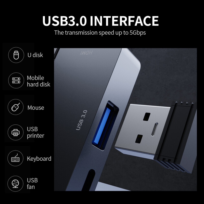 docooler 7-in-1 Type-C hub USB3.0 Audio HD porttal TF SD kártyanyílások Kompatibilis iPad Pro Type-C Phone Tablet Laptoppal