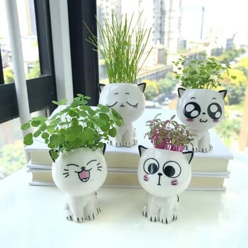 1 τμχ Κεραμική γλάστρα Mini Cat Cartoon Cute Plant Desktop Potted Plant Pot DIY Decorate Toys Science Education School Gifts