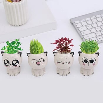 1 τμχ Κεραμική γλάστρα Mini Cat Cartoon Cute Plant Desktop Potted Plant Pot DIY Decorate Toys Science Education School Gifts