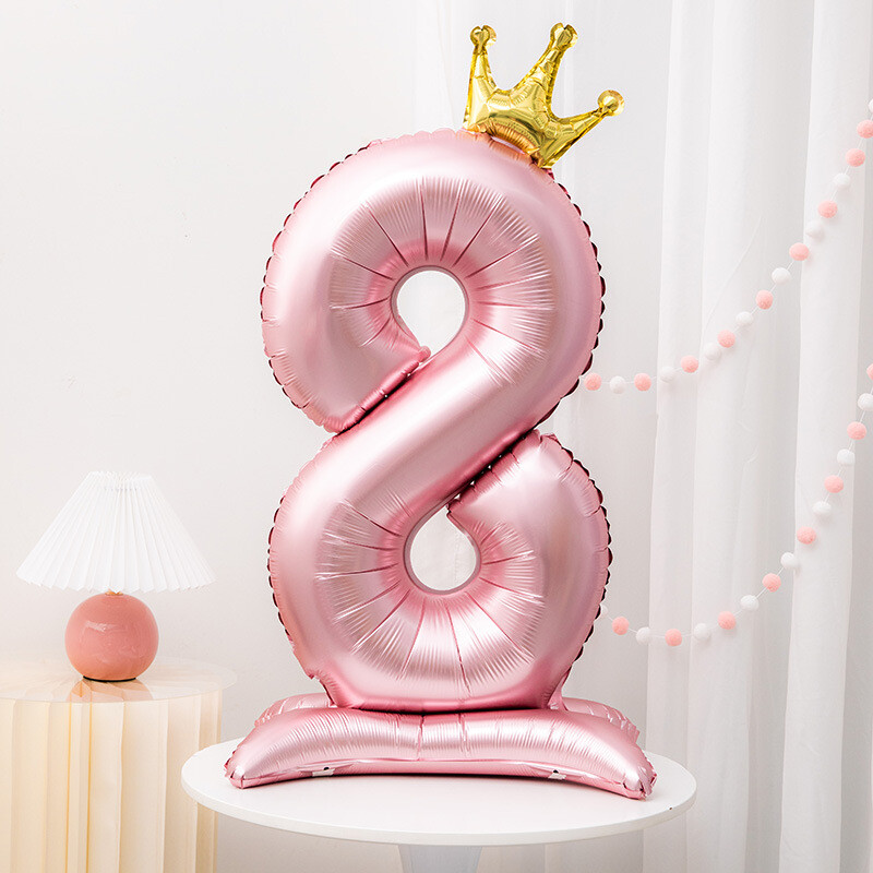 42 inča Crown Decor Pink aluminijska folija Digitalni balon Balon s brojevima za rođendansku zabavu, pribor za ukrašavanje rođendana za djevojčice