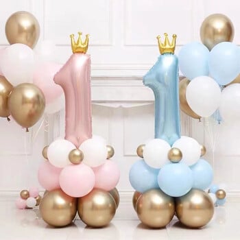 Pink Crown Number Foil Balloons Διακοσμήσεις για 1ο πάρτι γενεθλίων Παιδικό κορίτσι αγόρι μωρό μωρό First One Year Anniversary Globos Supplies